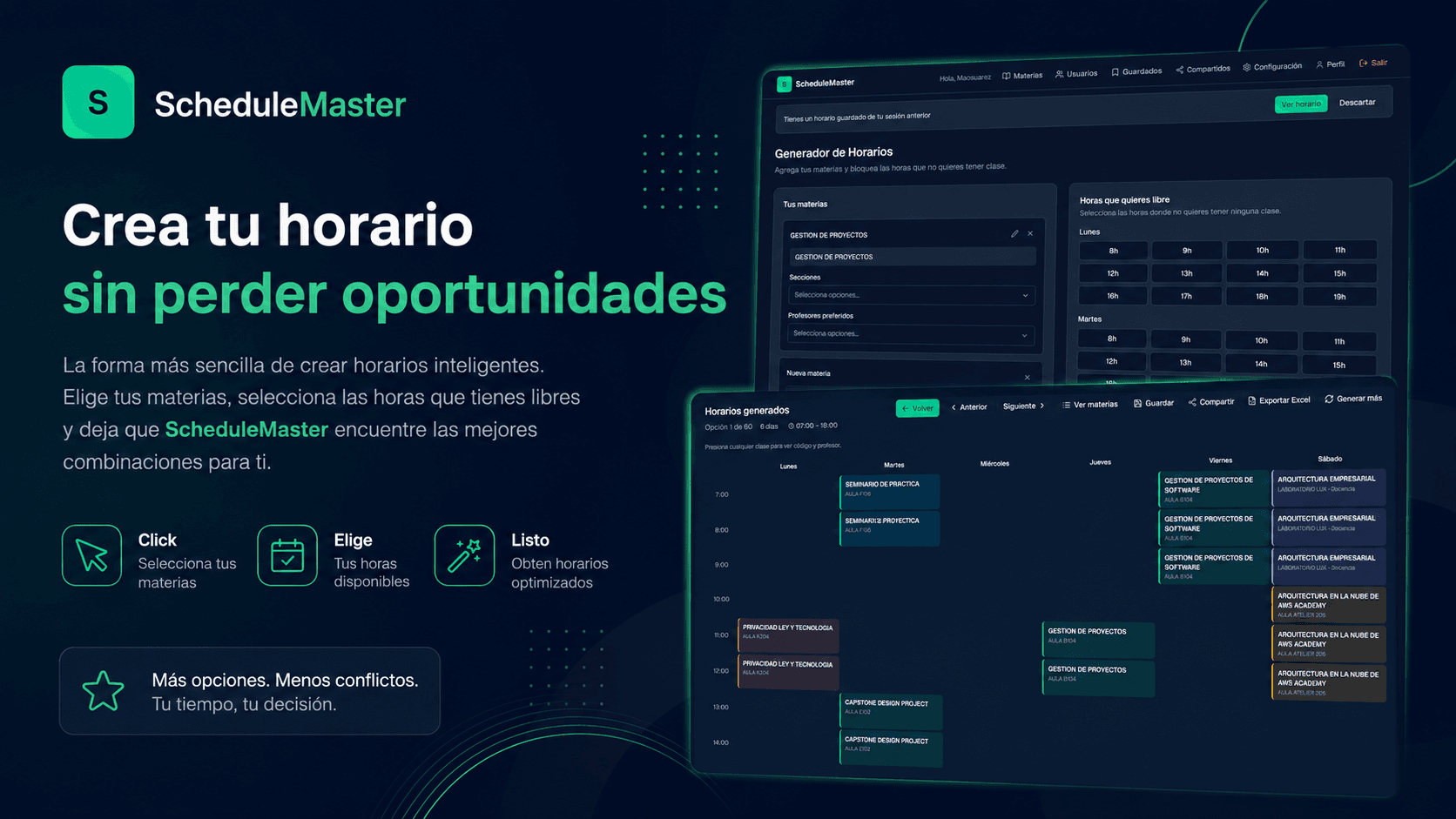 Creación de Horarios — captura principal